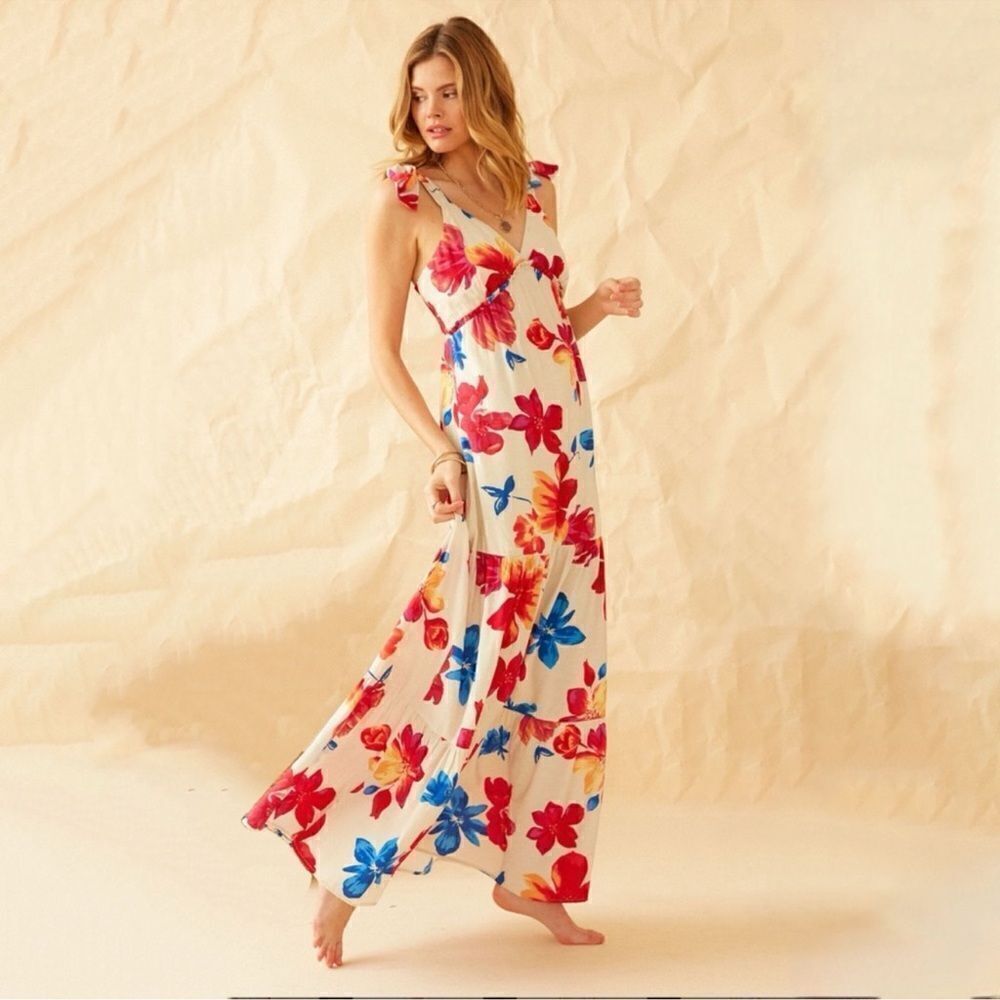 Anthropologie Skies Are Blue Floral V Neck Tie Strap Maxi Dress Size L - Picture 7 of 16